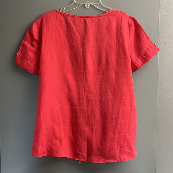 Ellen Tracy Short Sleeve Shirt, 100% Linen, Tie Front & Key Hole Accent,… - Picture 2 of 15